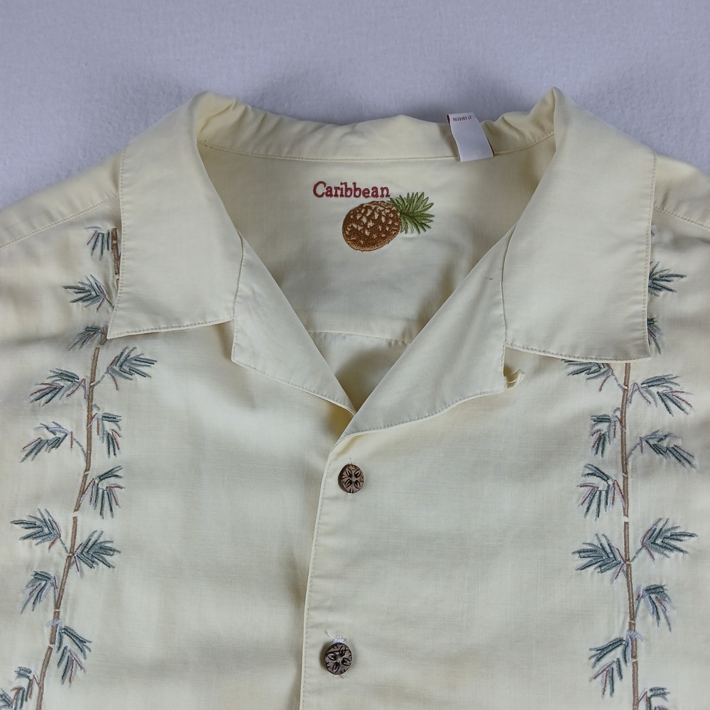 Caribbean Mens 3X Camp Shirt Pale Yellow Bamboo Embroidered Modal Blend Shirt